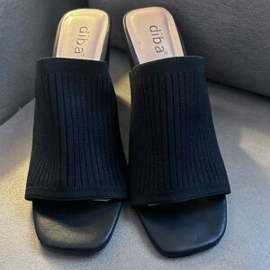 DIBA 8.5 slip on womens MULES sandals black ribbed stretch 👠S22